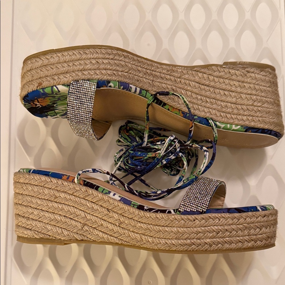 KAYLEEN By Los Angeles Espadrilles - Blue and Green